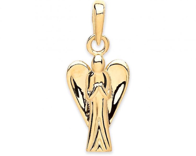 9ct Yellow Gold Guardian Angel Charm Pendant Hallmarked - Real 9K Gold