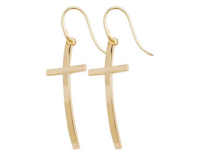 Modern 9ct Yellow Gold Crucifix Cross 2.5cm Hook Drop Earrings - Real 9K Gold