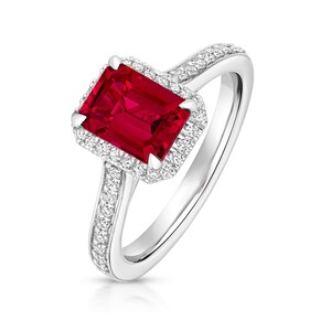 Lab Grown 2.00ct Ruby & Diamond Cluster Engagement Ring 925 Sterling Silver
