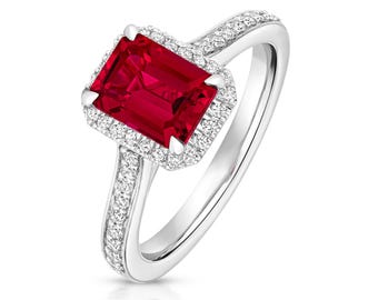 Lab Grown 2.00ct Ruby & Diamond Cluster Engagement Ring 925 Sterling Silver