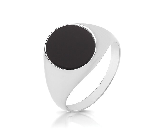 Silver 14x12mm Oval Black Onyx Signet Ring