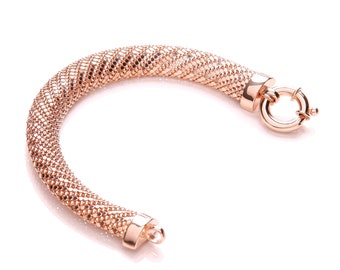 Rose Gold or Rhodium Plated 925 Sterling Silver Mesh & Large Bolt Ring 7.5" Bracelet