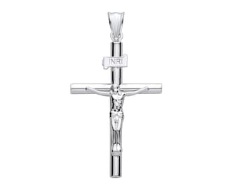 9K White Gold 3.5cm Round Tube Crucifix Pendant