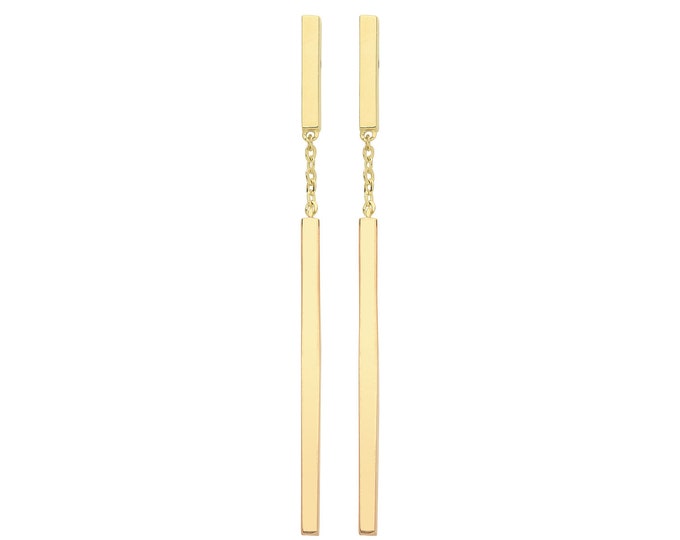 Modern 9ct Yellow Gold 5cm Long Gold Bar Drop Earrings - Real 9K Gold