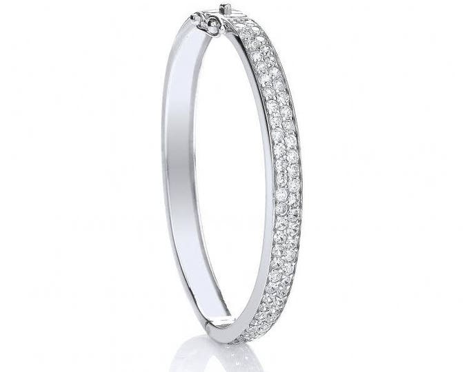 925 Sterling Silver Micro Pave 2 Row Cubic Zirconia Hinged Baby Bangle