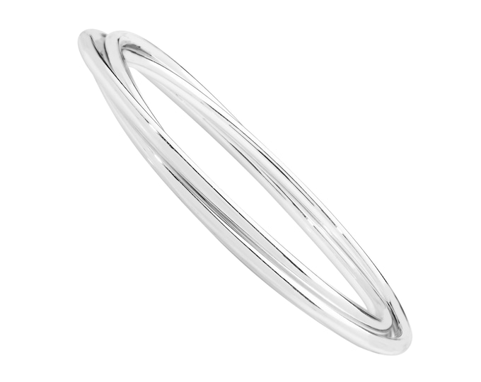 Ladies 925 Sterling Silver 3mm Round Interlinked Wedding Bangle Hallmarked