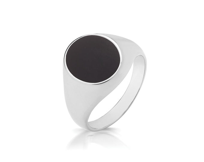 Silver 12x10mm Oval Black Onyx Signet Ring