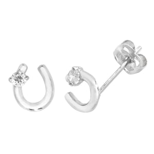 9ct Gold 5mm Lucky Horseshoe Stud Earrings Set With Cubic Zirconia Stones - Real 9K Gold