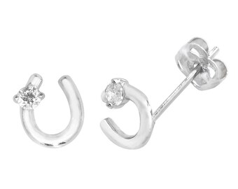 9ct Gold Horseshoe Stud Earrings with Cubic Zirconia