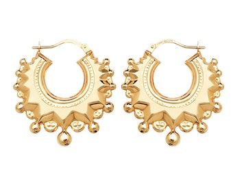 9ct Yellow Gold 15mm Gypsy Creole Spike Hoop Earrings - Real 9K Gold