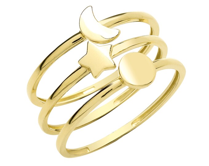 Interstellar 9ct Yellow Gold Triple Stackable Star & Moon Band Ring Hallmarked - Real 9K Gold