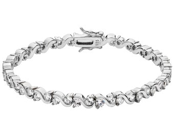 Ladies 925 Sterling Silver Cz Infinity Link 7" Tennis Bracelet Hallmarked