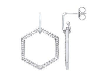 925 Sterling Silver 3.1cm Pave Cz Honeycomb Link Drop Earrings