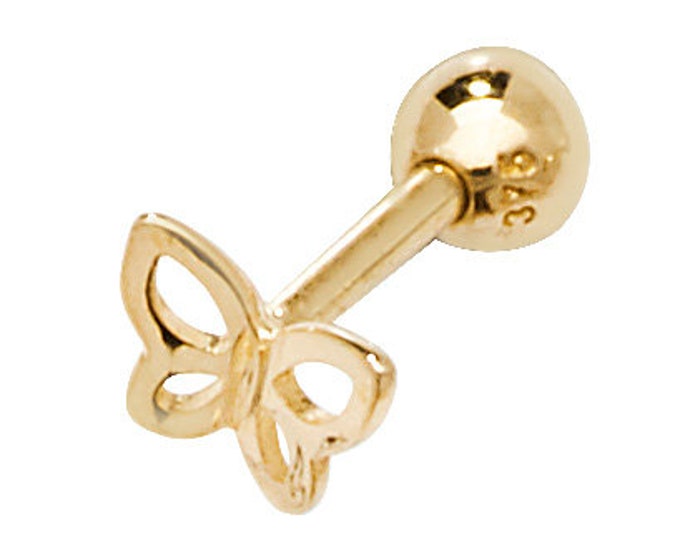 9ct Gold 6mm Post Butterfly Shaped Cartilage Single Stud Screw Back Earring - Real 9K Gold