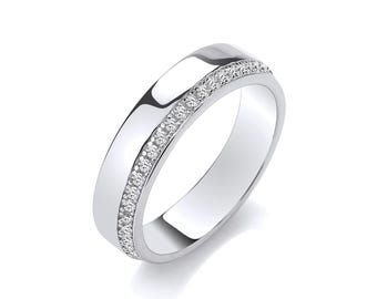 Sterling Silver Cz Pave Edge Eternity 5mm Band Ring