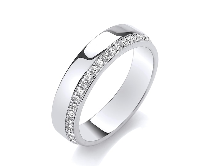 Sterling Silver Cz Pave Edge Eternity 5mm Band Ring