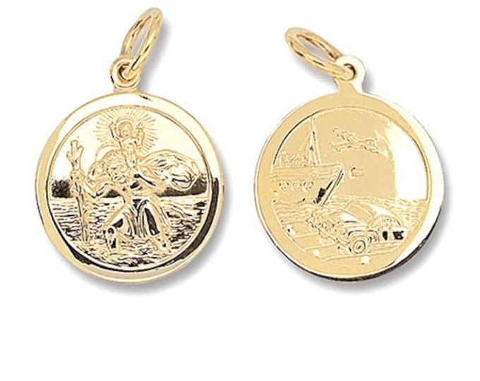 9ct Yellow Gold Double Sided St Christopher Medallion Charm Pendants Hallmarked - Real 9K Gold