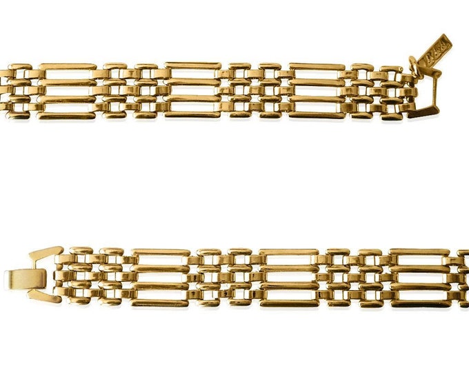 Vintage Design Ladies Gold Vermeil 4 Bar 19cm Gate Link Bracelet