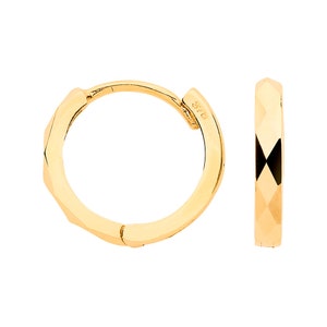 9ct Yellow Gold 12mm Diameter Hinged Diamond Cut Faceted Huggies Hoop Earrings - Real 9K Gold