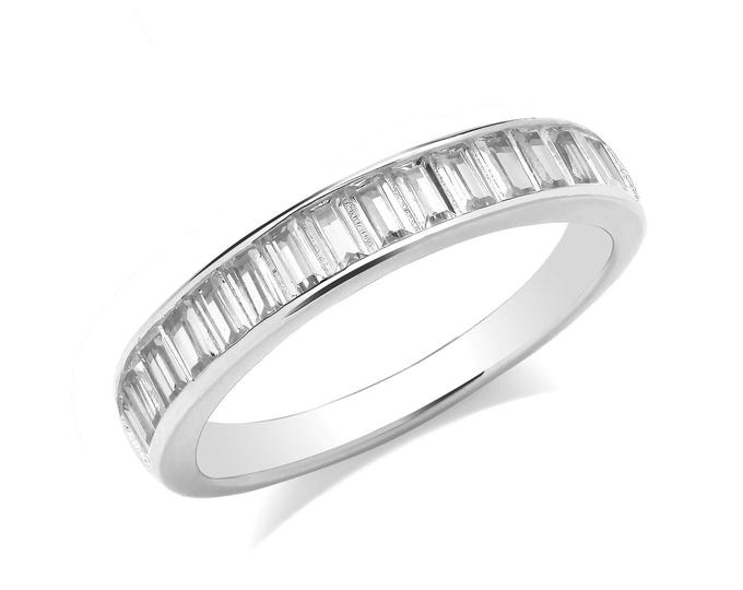 Sterling Silver CZ Channel Half Eternity Baguette Cut 3.5mm Ring