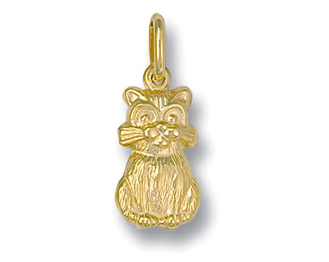 9ct Yellow Gold Hollow Kitty Cat Charm Pendant - Real 9K Gold