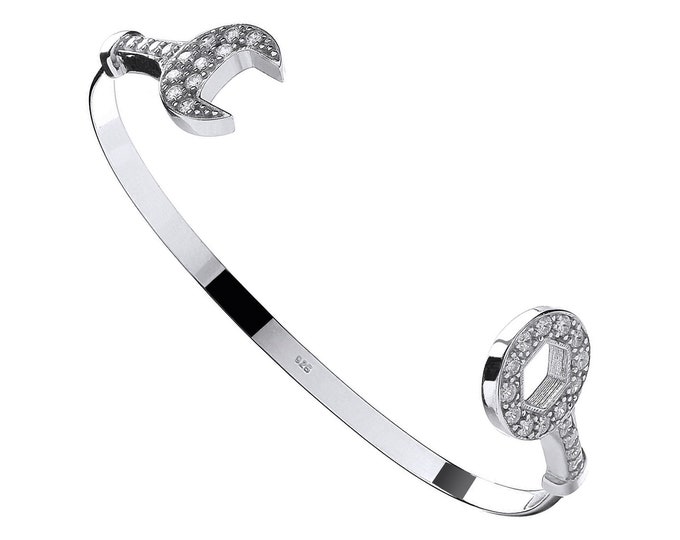 925 Sterling Silver Babies Cz Spanner Torque Bangle