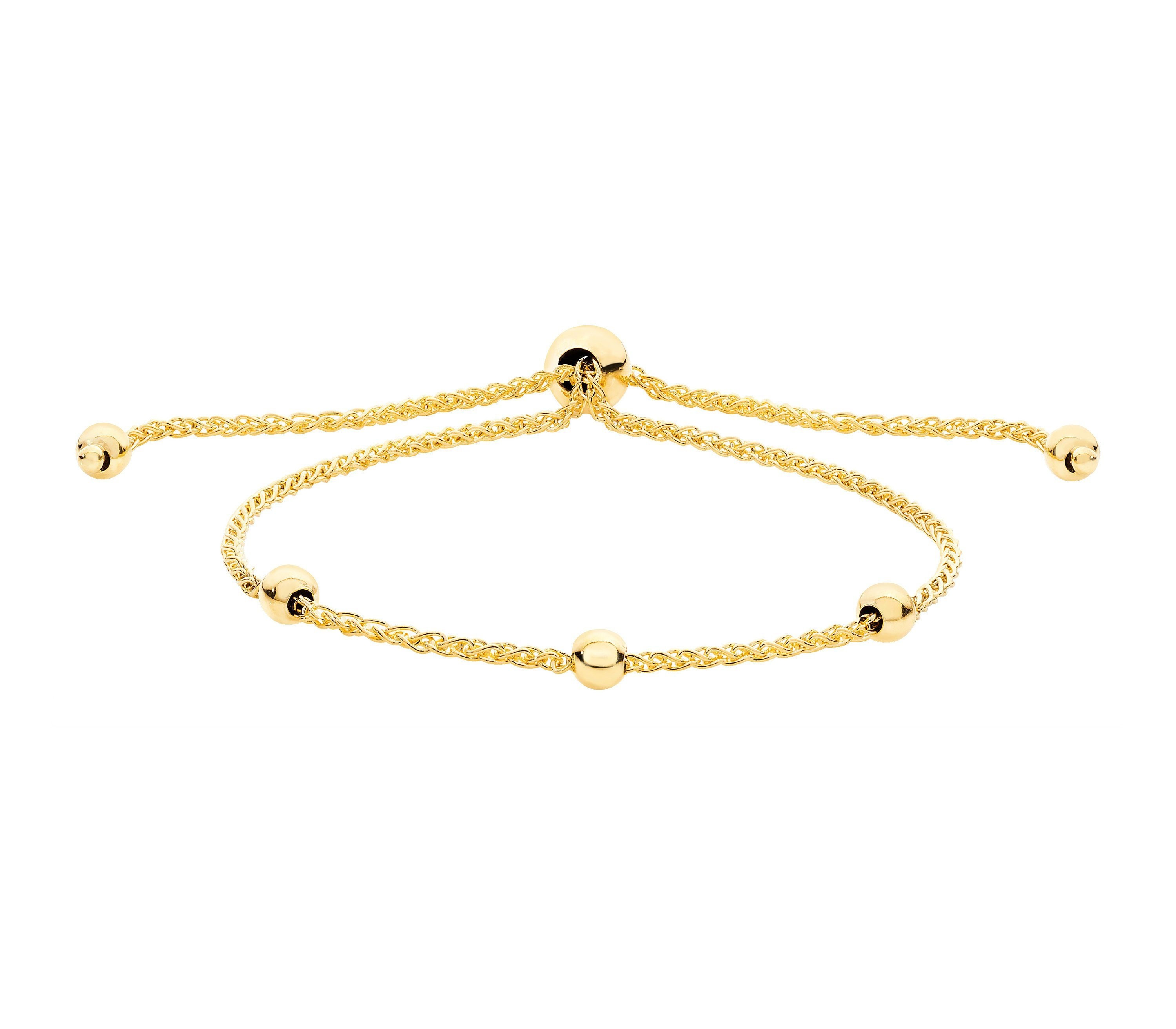 9ct Yellow Gold Sliding Toggle Tassel & Beads 7.5 Bracelet Hallmarked ...