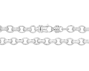 Gents 8" Solid 925 Sterling Silver 4mm Oval Link Belcher Chain Bracelet