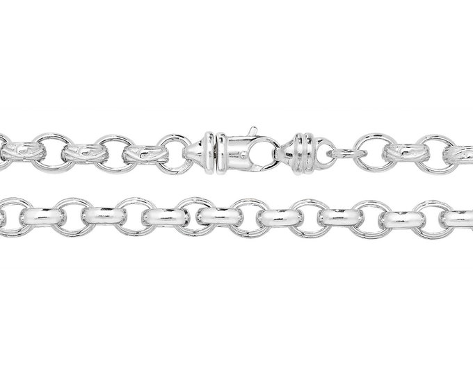 Gents 8" Solid 925 Sterling Silver 4mm Oval Link Belcher Chain Bracelet