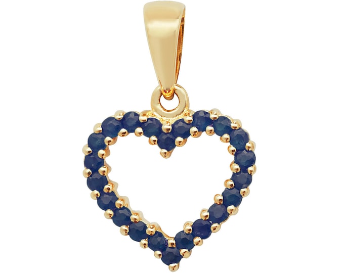 9ct Yellow Gold 0.62ct Claw Set Blue Sapphire Open 12mm Heart Pendant - Real 9K Gold