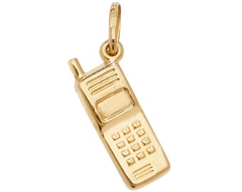 9ct Yellow Gold 1.8cm Hollow Mobile Phone Charm Pendant - Real 9K Gold