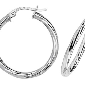 Modern 9ct White Gold 2mm Twisted Tube Hoop Earrings 10mm 15mm 20mm 25mm - Real 9K Gold