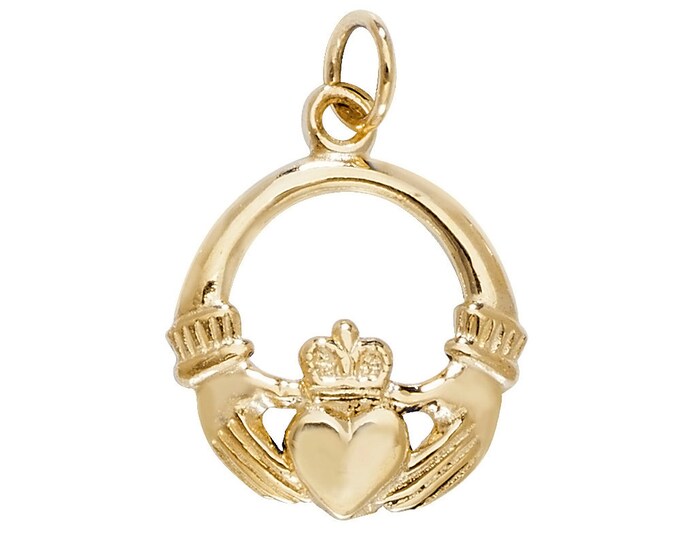 9ct Yellow Gold 1.5cm Irish Claddagh Love & Friendship Charm Pendant Hallmarked - Real 9K Gold