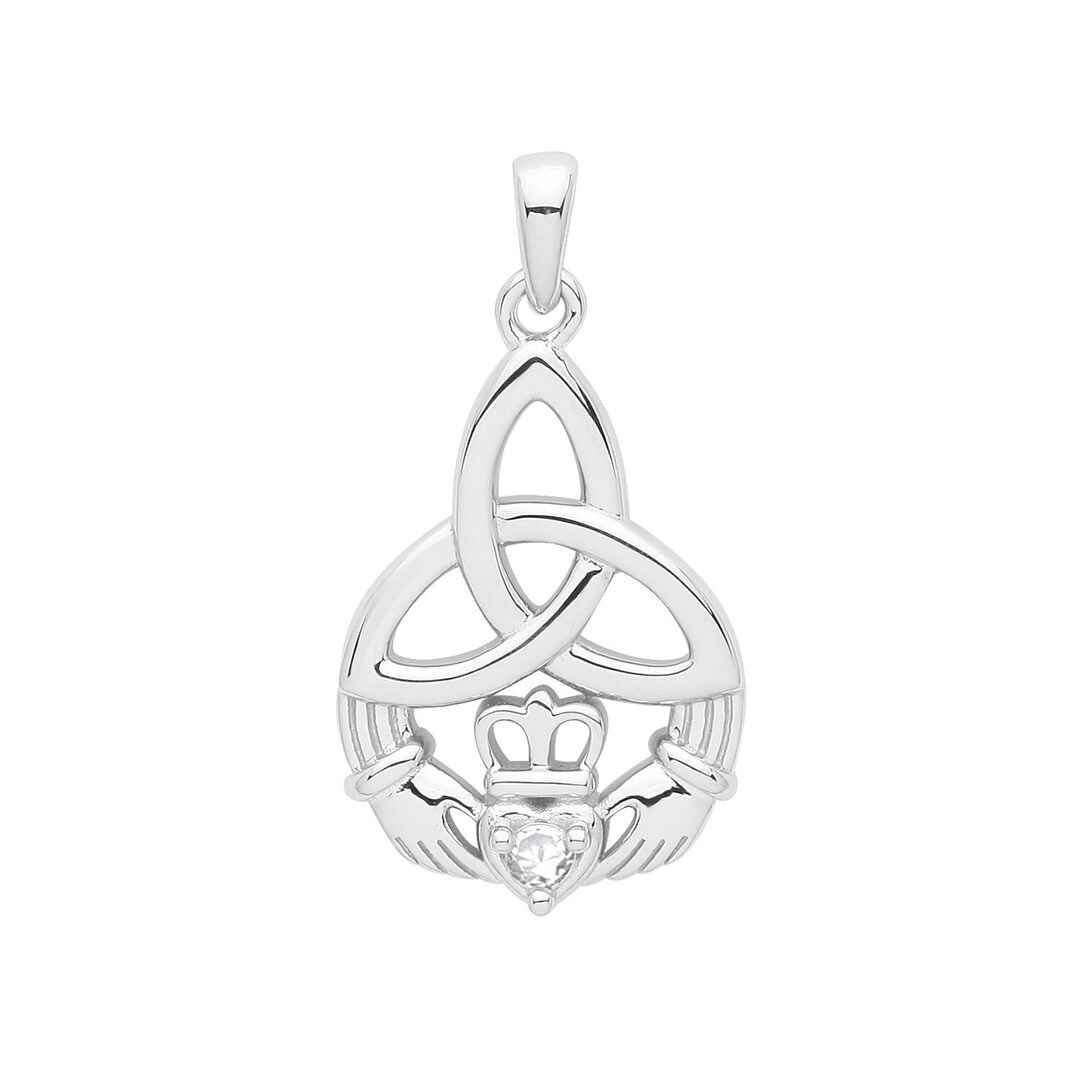 Celtic Knot Irish Claddagh 925 Sterling Silver 20x15mm Pendant Rhodium ...