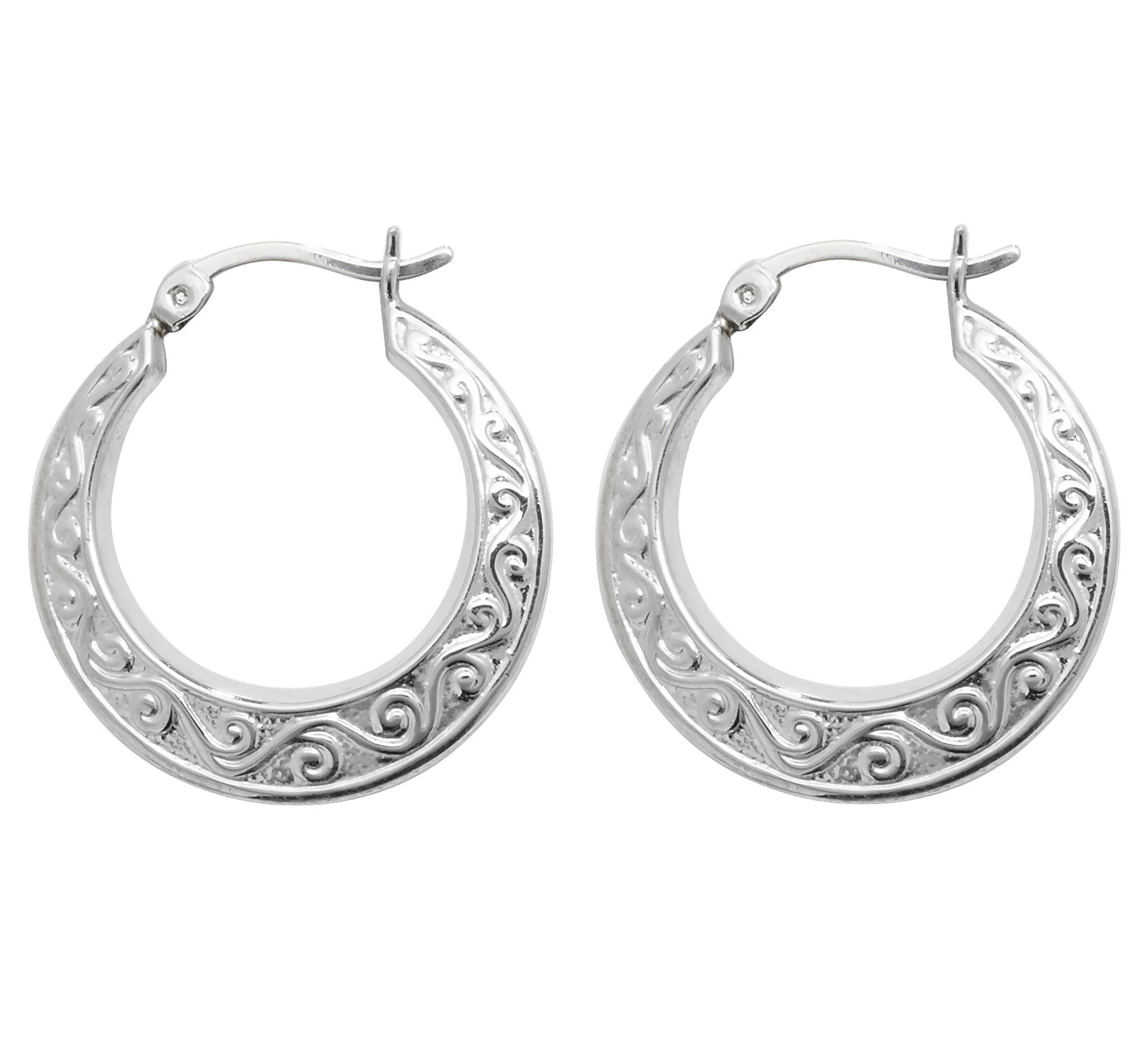 Pair of Sterling Silver Embossed Scroll Design Hollow Creole 20mm Hoop Earrings