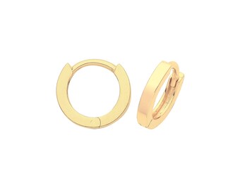 9ct Yellow Gold 8mm Diameter Hinged Plain Square Tube Huggies Hoop Earrings - Real 9K Gold