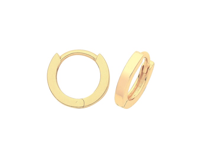 9ct Yellow Gold 8mm Diameter Hinged Plain Square Tube Huggies Hoop Earrings - Real 9K Gold