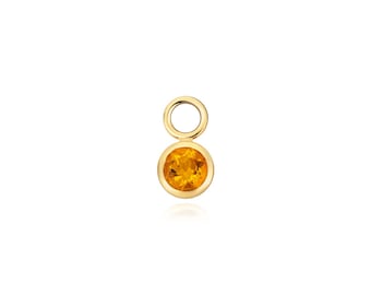 SINGLE Real 0.23ct Citrine Gemstone 3.5mm Bezel Earring Charm 9K Gold - Hoop NOT included