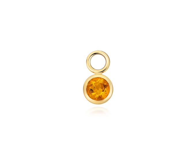 SINGLE Real 0.23ct Citrine Gemstone 3.5mm Bezel Earring Charm 9K Gold - Hoop NOT included
