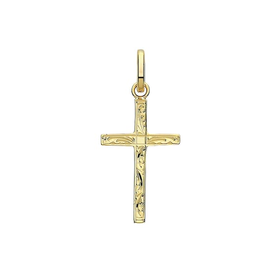 9ct Yellow Gold 2cm Engraved Cross Pendant Hallmarked - Etsy