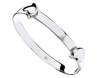 925 Sterling Silver Double Heart Expandable Baby Identity Bangle