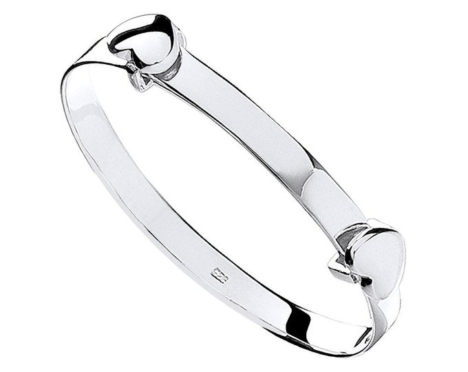 925 Sterling Silver Double Heart Expandable Baby Identity Bangle