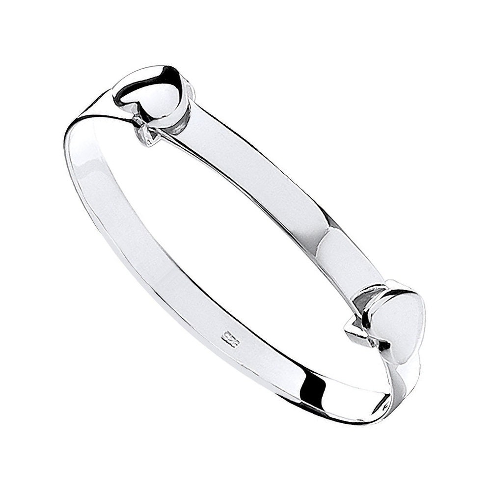 925 Sterling Silver Double Heart Expandable Baby Identity Bangle