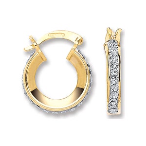 9ct Yellow Gold 8mm  Channel Set Crystal Hoop Earrings Hallmarked - Real 9K Gold