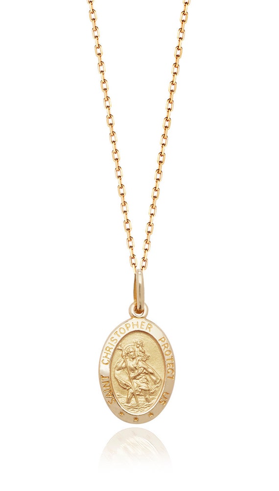 Details about   Solid 9ct Yellow Gold Oval Protect Us St Christopher Medallion Charm Pendants 
