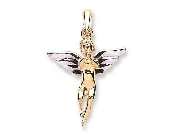 9ct 2 Colour Gold Guardian Angel Charm Pendant Hallmarked Real 9K 
