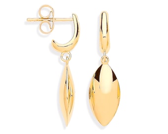 9ct Yellow Gold 2.8cm Hollow Marquise Teardrop Earrings - Real 9K Gold