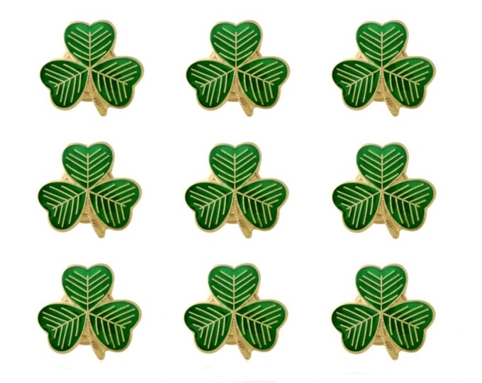 Pack 9 x Gold & Enamel Lucky Irish Shamrock Lapel Pin Badges St Patrick's Day