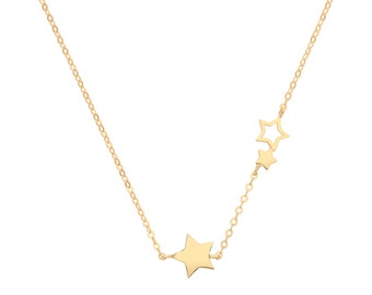 9ct Yellow Gold Interstellar 3 Star Charm Chain 15.5" to 17.5" Necklace - Real 9K Gold