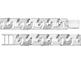 Gents 8" Solid Cast 925 Sterling Silver Engraved Celtic Link 14mm Bracelet